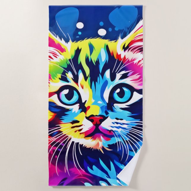 Lebhafte Neon Kitty Art Strandtuch (Vorderseite)
