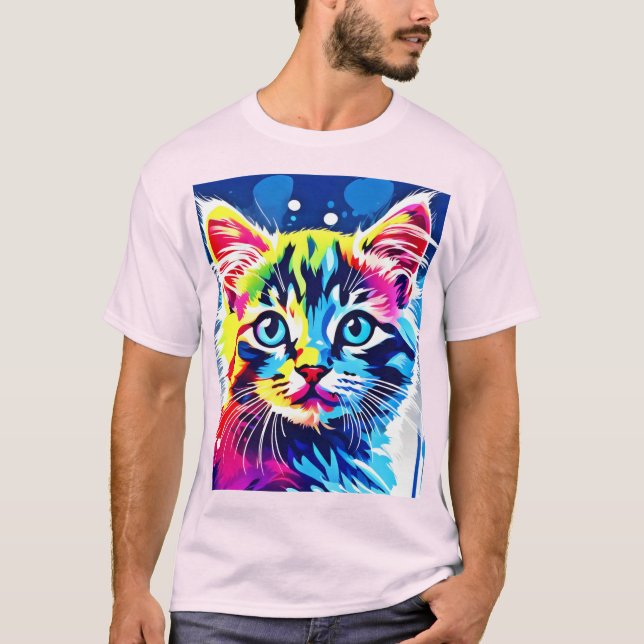 Lebhafte Neon Kitty Art T-Shirt (Vorderseite)