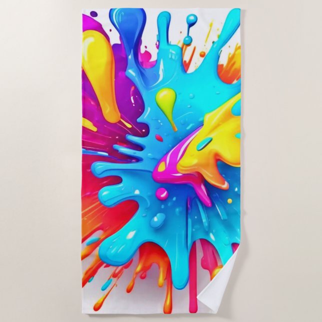 Lebhafte Neon Paint Splash Art Strandtuch (Vorderseite)