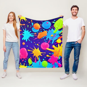 Lebhafte Neon Paint Spritzer Art Fleecedecke