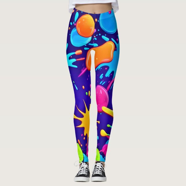 Lebhafte Neon Paint Spritzer Art Leggings (Vorderseite)