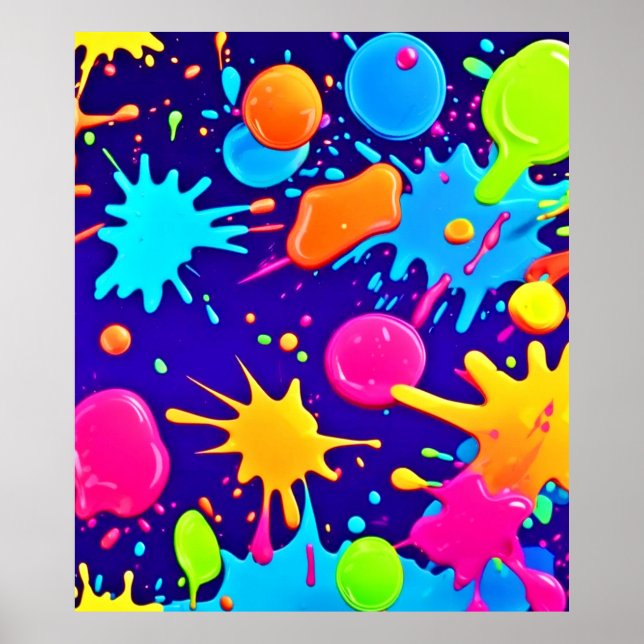 Lebhafte Neon Paint Spritzer Art Poster (Vorne)