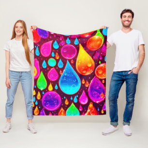 Lebhafte Neon Raindrops Art Fleecedecke