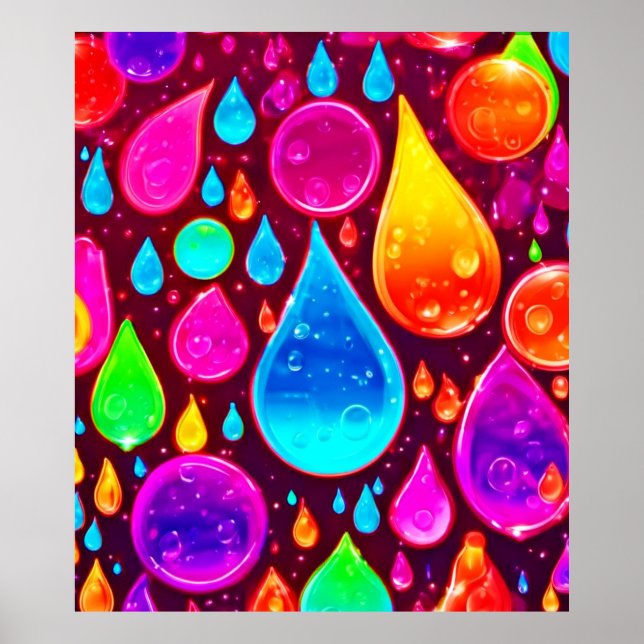 Lebhafte Neon Raindrops Art Poster (Vorne)