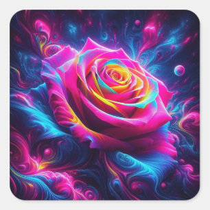 Lebhafte Neon-Rose Quadratischer Aufkleber