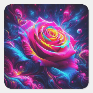 Lebhafte Neon-Rose Quadratischer Aufkleber