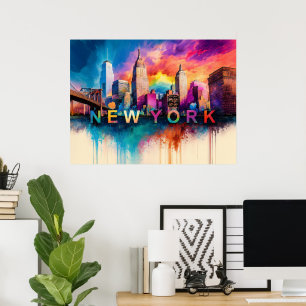 Lebhafte New Yorker City - farbenfrohe Skyline Art Poster
