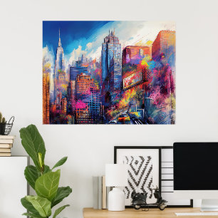 Lebhafte New Yorker City - farbenfrohe Skyline Art Poster