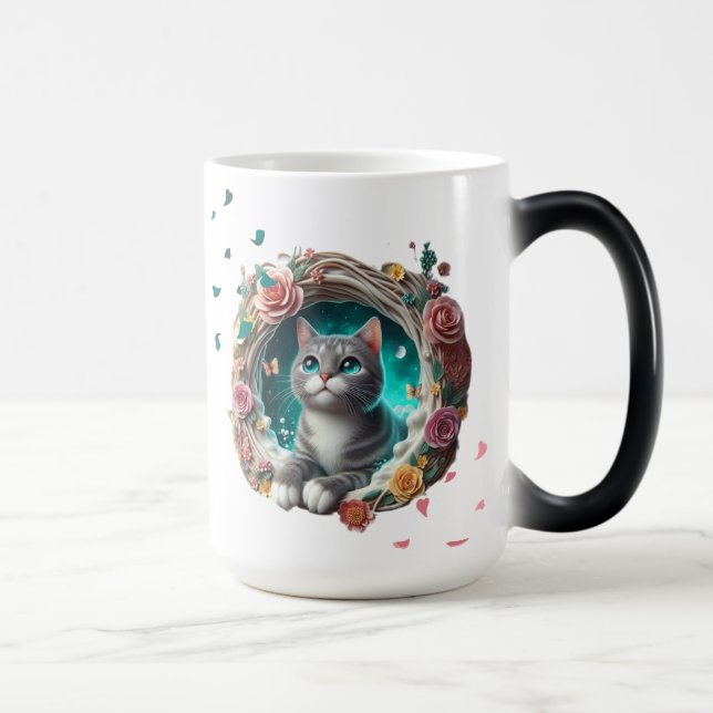 Lebhafte Niedliche Whimsical 3D Cat Tasse (Rechts)