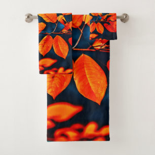 Lebhafte Orange Blätter Kunst Badhandtuch Set