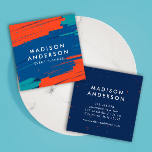 Lebhafte Orange Blue Aquamarin Modern Bold Strikes Quadratische Visitenkarte