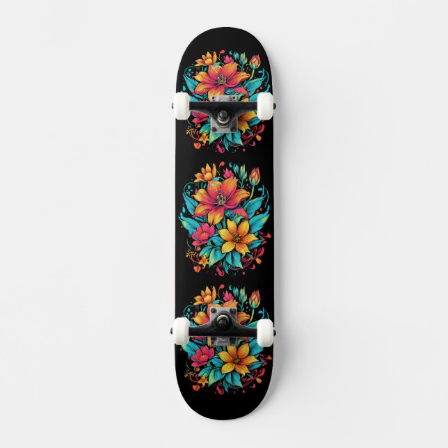 Lebhafte Orange-Blume Skateboard (Vorderseite)
