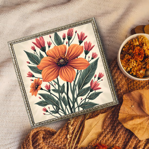 Lebhafte Orange Floral Bouquet Kunst, Dichtung und Fotodruck