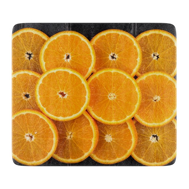 Lebhafte Orange geschnittene Zitrusfrüchte Moderne Schneidebrett (Vorderseite)