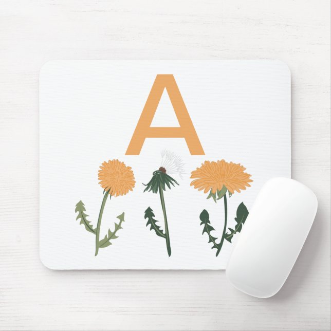Lebhafte Orange Green Dandelion Blume Monogram Mousepad (Mit Mouse)