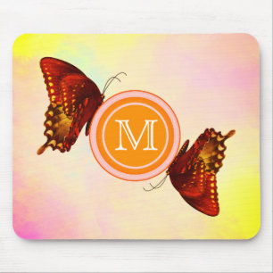 Lebhafte Orange Schmetterlinge & Pastel Sky Mono Mousepad