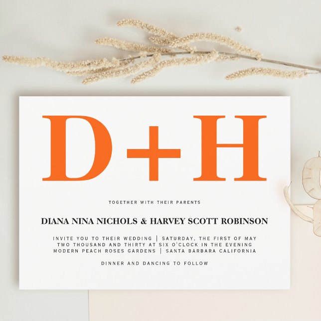 Lebhafte orangefarbene Initialen fett gedruckte Ho Einladung (Von Creator hochgeladen)