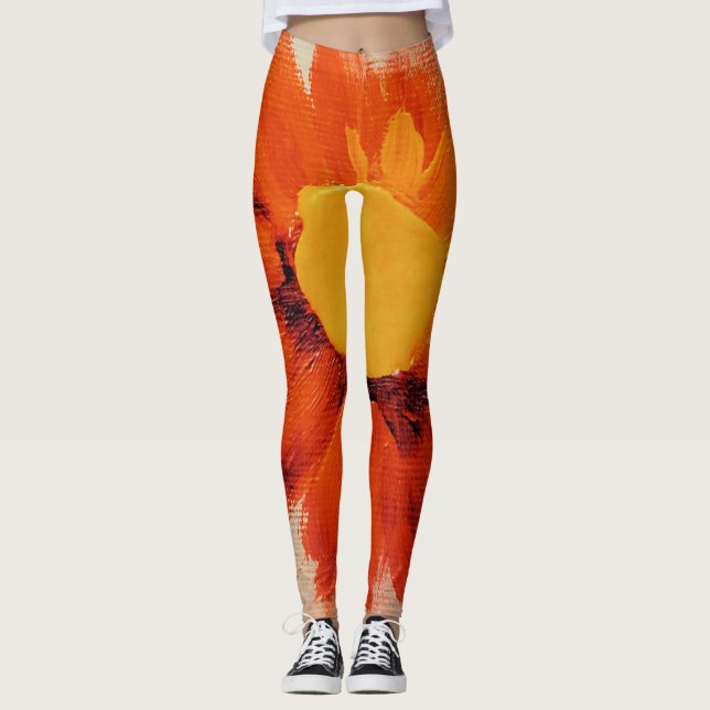 Lebhafte Orangenblume Leggings (Vorderseite)