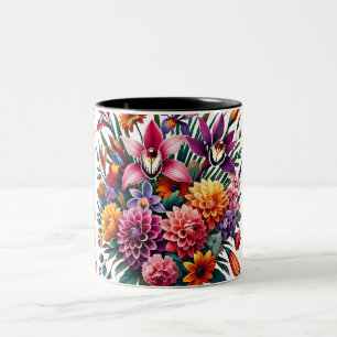 Lebhafte Orchid & Dahlia Floral Zweifarbige Tasse