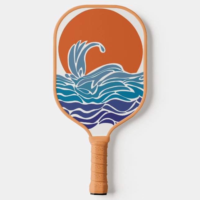 Lebhafte Ozeanwellen & Sonnenuntergang Pickleball  Schläger (Rückseite)