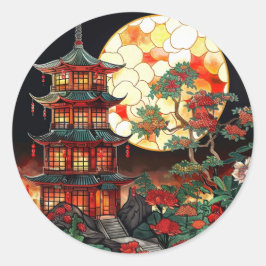 Lebhafte Pagoda Kunstgalerie Runder Aufkleber