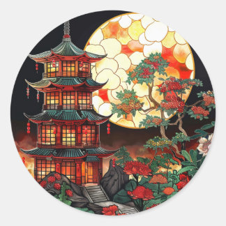 Lebhafte Pagoda Kunstgalerie Runder Aufkleber