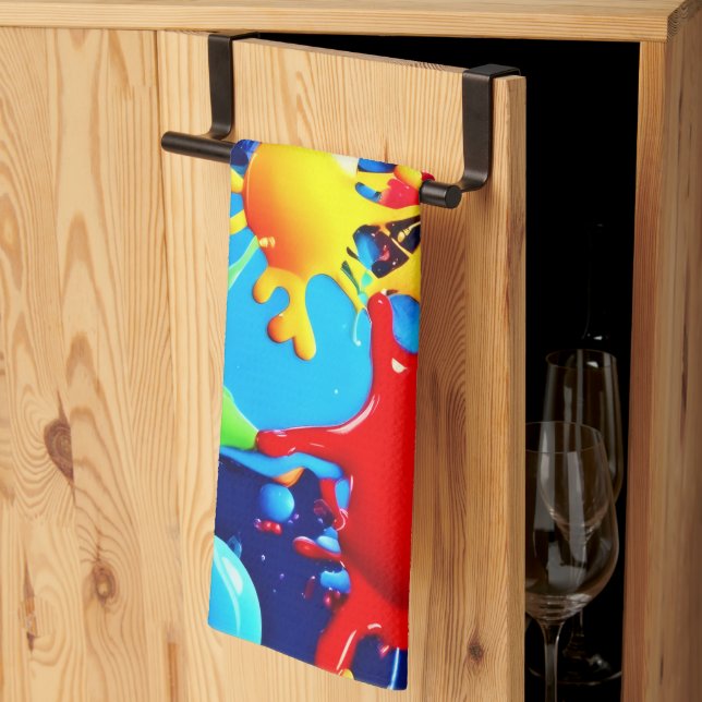 Lebhafte Paint-Spritzer: Eine fette Farbenanweisun Geschirrtuch (Drittel gefaltet)