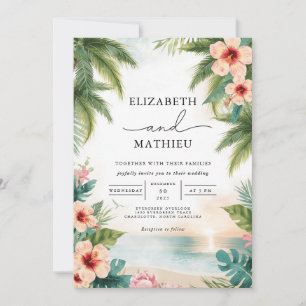 Lebhafte Palms Coral Bloom Arch Wedding Einladung