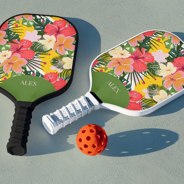Lebhafte, personalisierbare tropische Flora Pickleball Schläger (Von Creator hochgeladen)