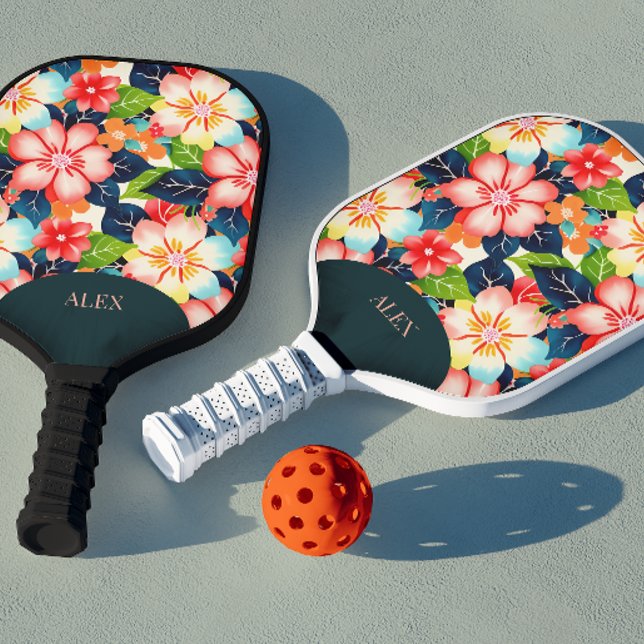 Lebhafte, personalisierbare tropische Flora Pickleball Schläger (Von Creator hochgeladen)