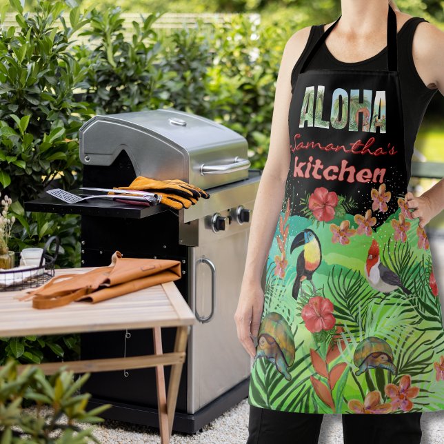 Lebhafte Personalisierte ALOHA mit Name Küche Schü Schürze (Vibrant Personalized ALOHA with Name Kitchen Apron)