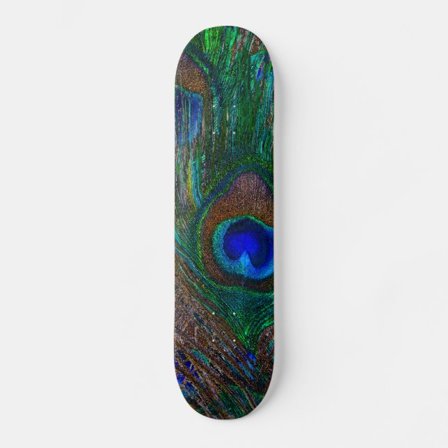 Lebhafte Pfauenfedern Etching Style Decor Skateboard (Vorderseite)