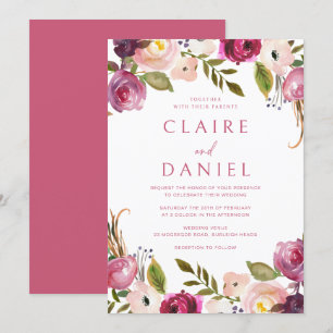 Lebhafte Pink-Aquarell-Blumenzeremonie Einladung