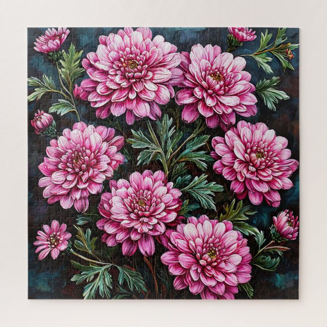 Lebhafte Pink Chrysanthemums Puzzle (Vertikal)
