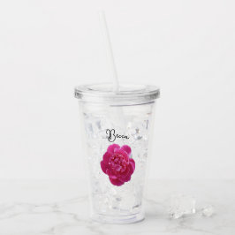 Lebhafte Pink Peony Blume Personalisiert Acryltrinkbecher