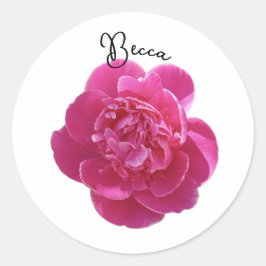 Lebhafte Pink Peony Blume Personalisiert Runder Aufkleber