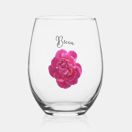 Lebhafte Pink Peony Blume Personalisiert Weinglas Ohne Stiel