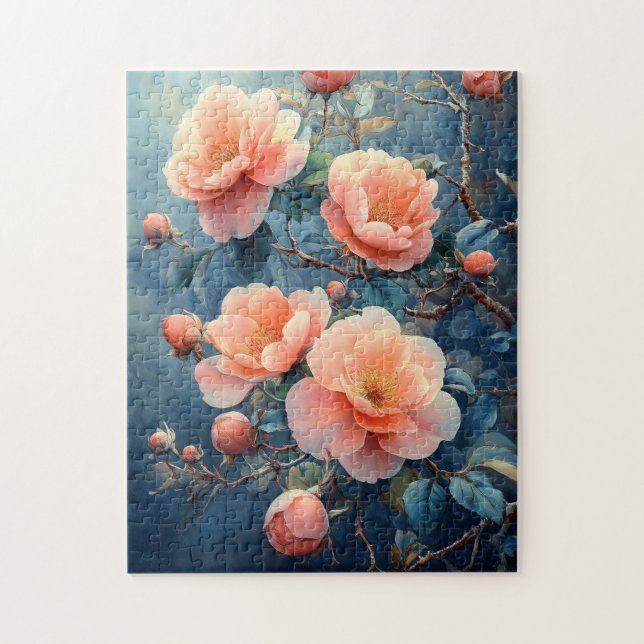 Lebhafte Pink Peony Blume Wasserfarbe Puzzle (Vertikal)