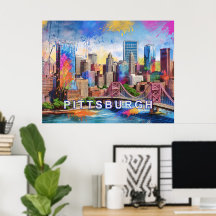Lebhafte Pittsburgh Skyline, farbenfrohe urbane Ku