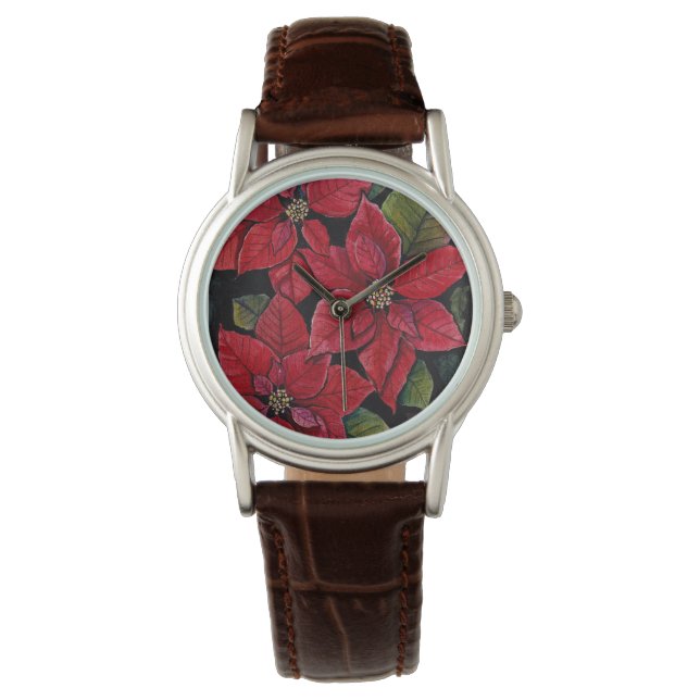 Lebhafte Poinsettia in Wasserfarbe Armbanduhr (Vorderseite)