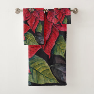 Lebhafte Poinsettia in Wasserfarbe Badhandtuch Set