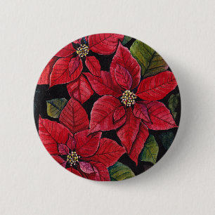 Lebhafte Poinsettia in Wasserfarbe Button
