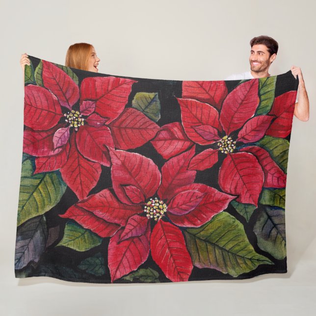 Lebhafte Poinsettia in Wasserfarbe Fleecedecke (Beispiel)