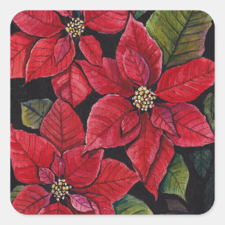 Lebhafte Poinsettia in Wasserfarbe Quadratischer Aufkleber