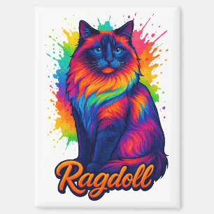 Lebhafte Pop-Art Ragdoll Cat - farbenfrohe Neon St Magnet