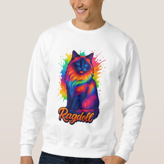 Lebhafte Pop-Art Ragdoll Cat - farbenfrohe Neon St Sweatshirt (Vorderseite)