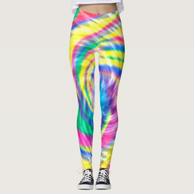 Lebhafte psychedelische Gefärbte Krawatte Leggings (Vorderseite)