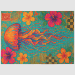 Lebhafte Qualle mit Hibiskus-Blume Nautic Seidenpapier