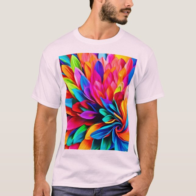 Lebhafte Rainbow-Blume Abstrakt T-Shirt (Vorderseite)