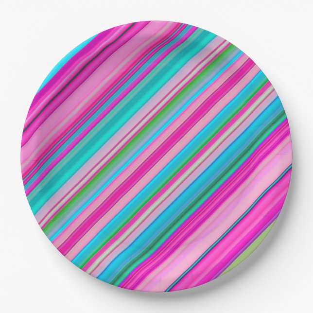 Lebhafte Rainbow-Farben Streifen Muster-21056 Pappteller (Vorderseite)